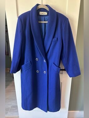 Vintage Herman Kay Wool Double Breasted Coat Royal Blue pea coat 14P lined warm